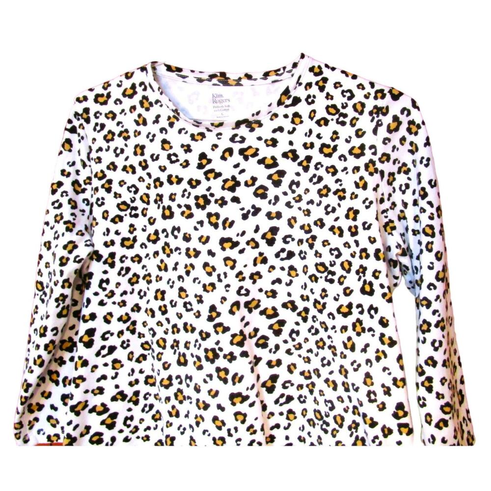 Kim Rogers Women's Leopard Print Top Perfectly Soft Pullover Blouse Size Large